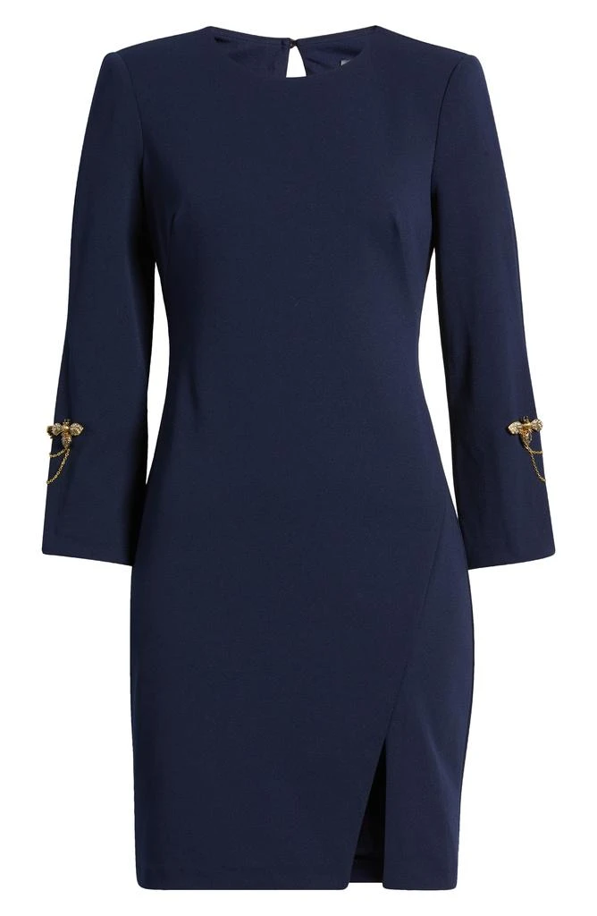 Vince Camuto Brooch Detail Long Sleeve Crepe Shift Dress 5