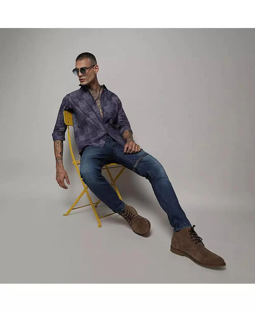 Campus Sutra Men
s Steel Blue Heathered Denim Check Shirt 2