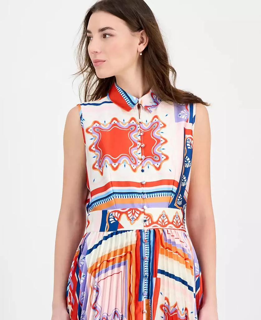 Tahari Women's Printed Pleated Midi Shirtdress 4