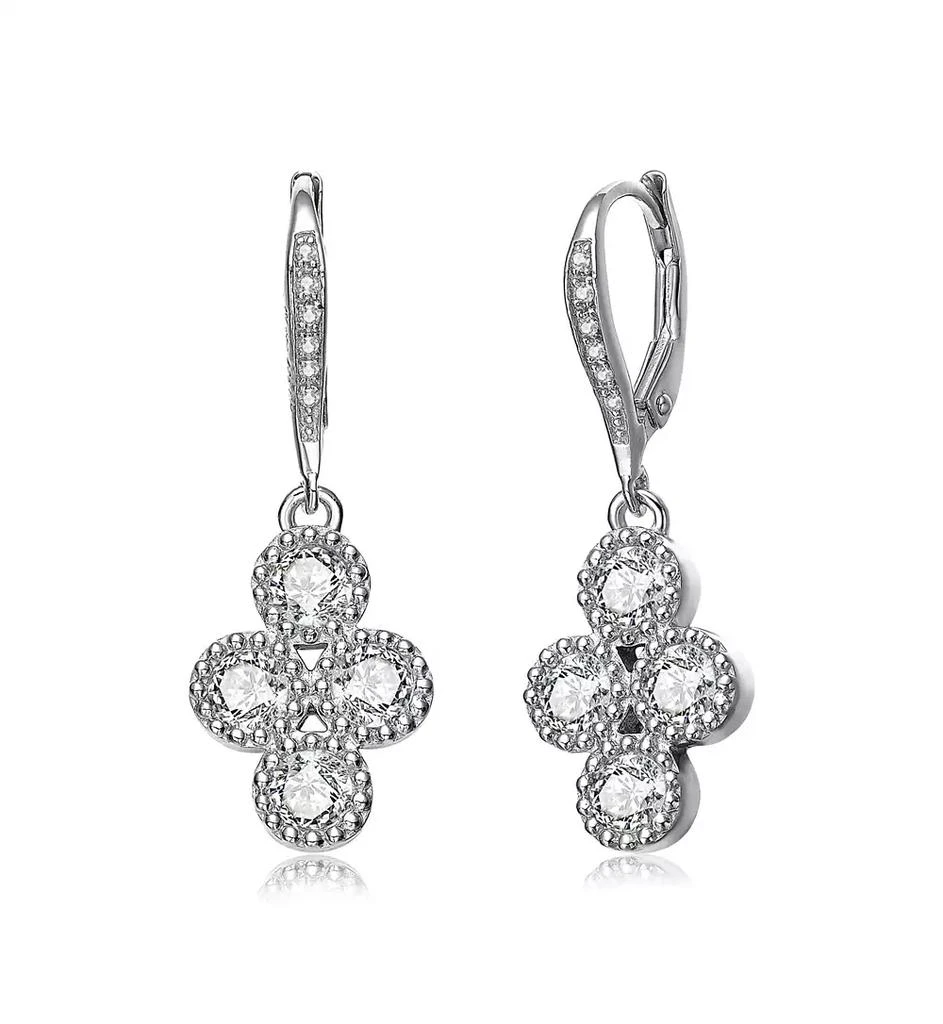 Genevive Sterling Silver White Gold Plated with Clear Cubic Zirconia Dangling Earrings