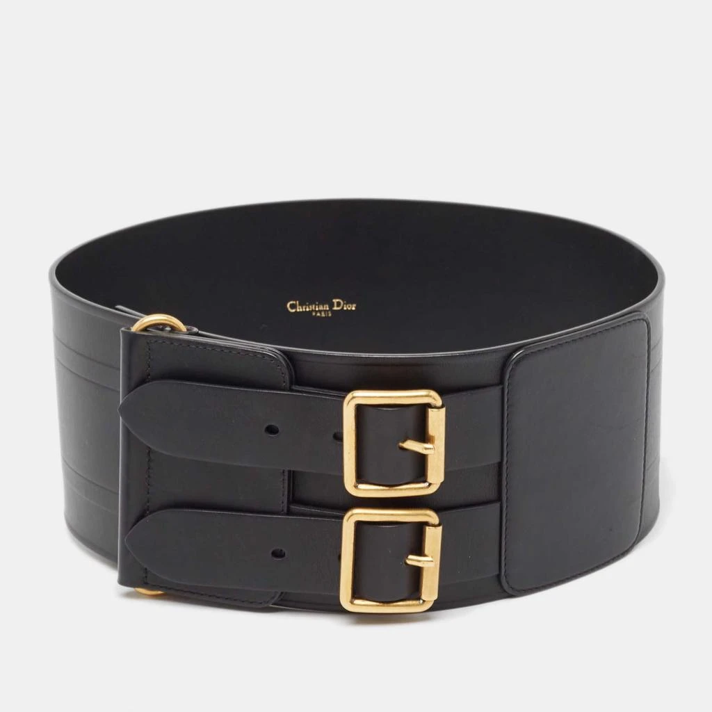 Dior Dior Black Leather Wide Double Buckle Waist Belt 75CM  display picture 3