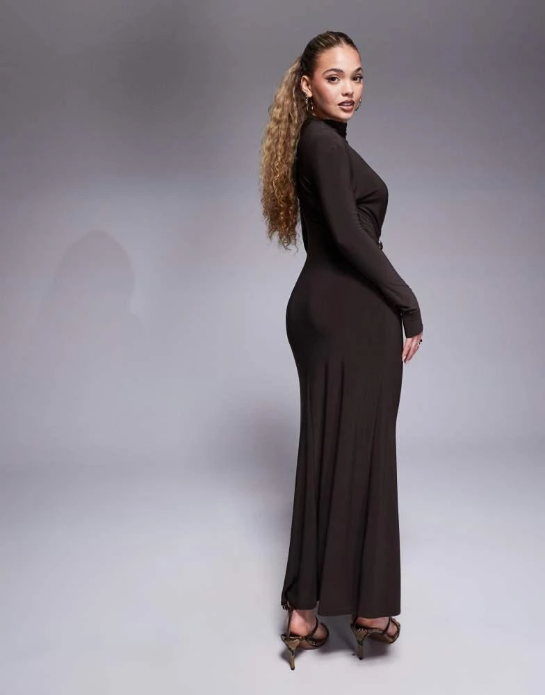 ASOS ASOS DESIGN modest long sleeve high neck drape maxi dress with gold hardware trim 4