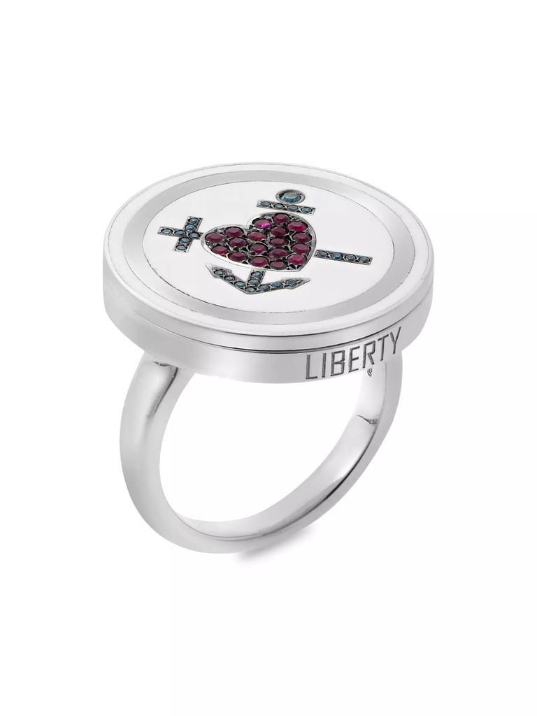 Ileana Makri Liberty 18K White Gold, Blue Diamond & Ruby Kastellorizo Ring