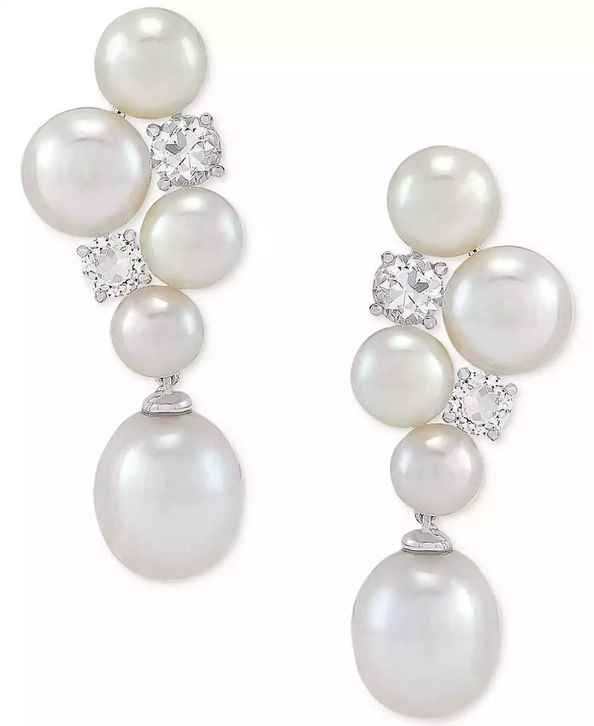 Arabella Freshwater Pearl (5-1/2-9-1/2mm) 
Cubic Zirconia Cluster Drop Earrings in Sterling Silver
