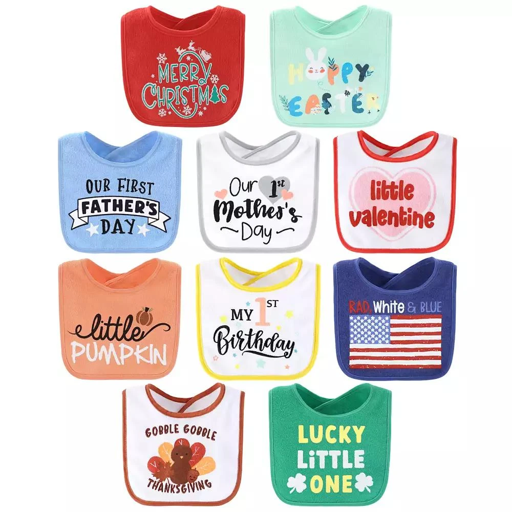 The Peanutshell Baby Boys New Holiday Terry Bib 10 Pack Set