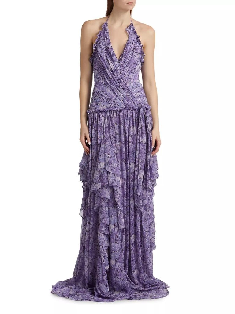 Cinq à Sept Agatha Floral Ruffled Chiffon Halterneck Gown 3