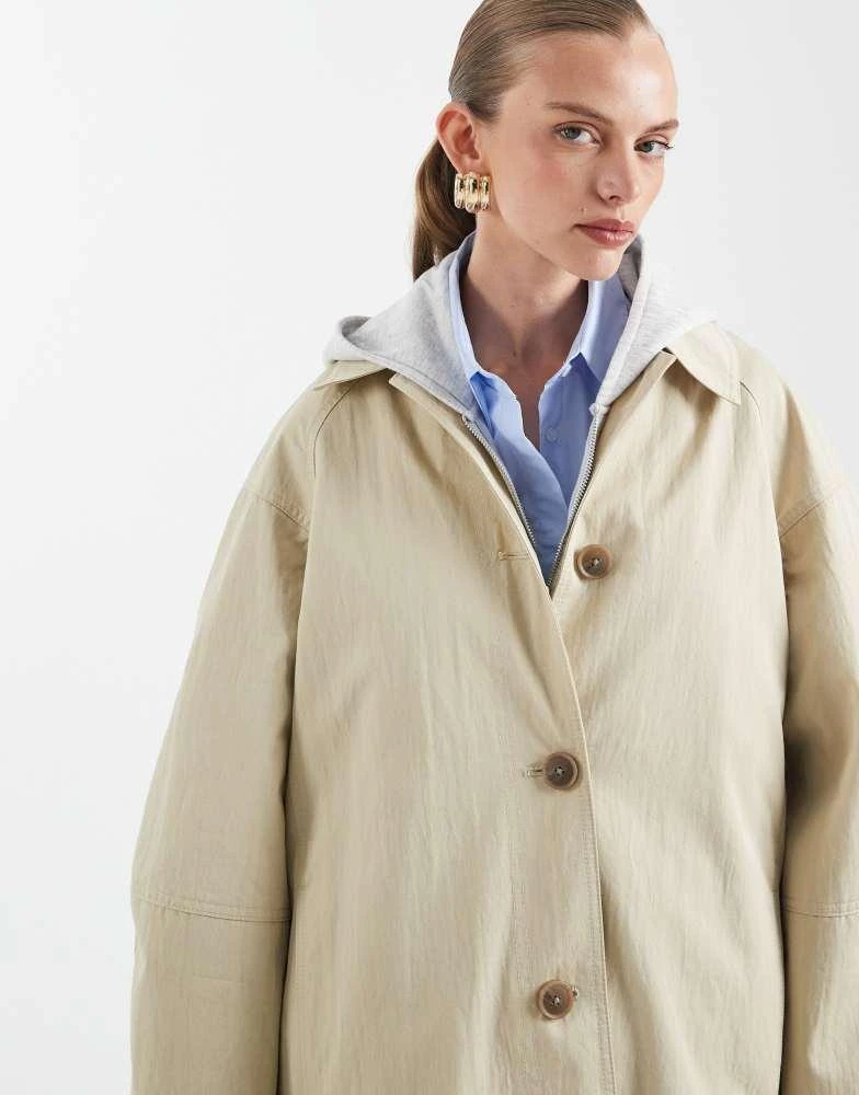 ASOS ASOS DESIGN longline trench coat with pleat detail in stone 2