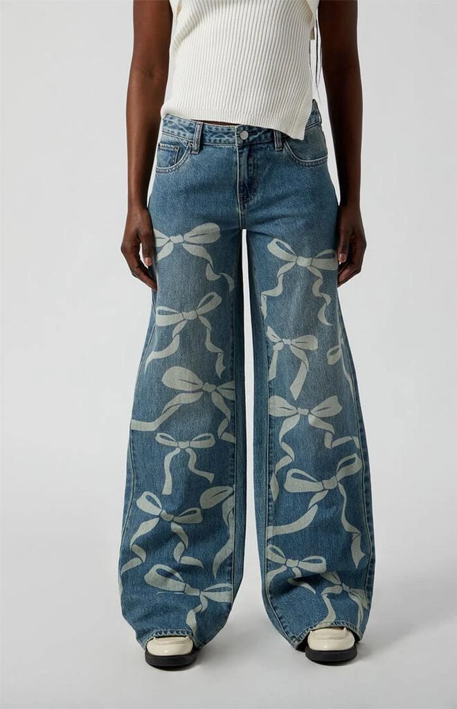 PacSun Casey Bow Graphic Low Rise Baggy Jeans Medium Indigo 1