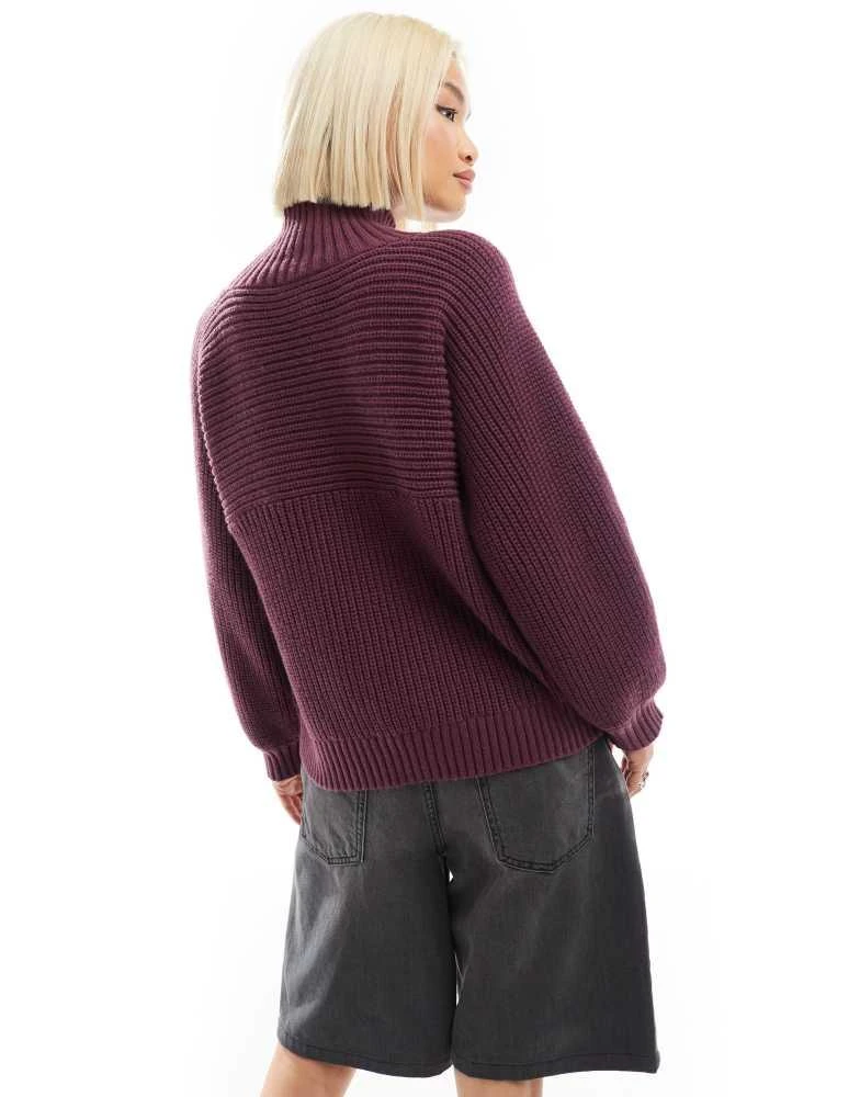 Monki Monki Libby high neck knitted rib jumper in burgundy 2