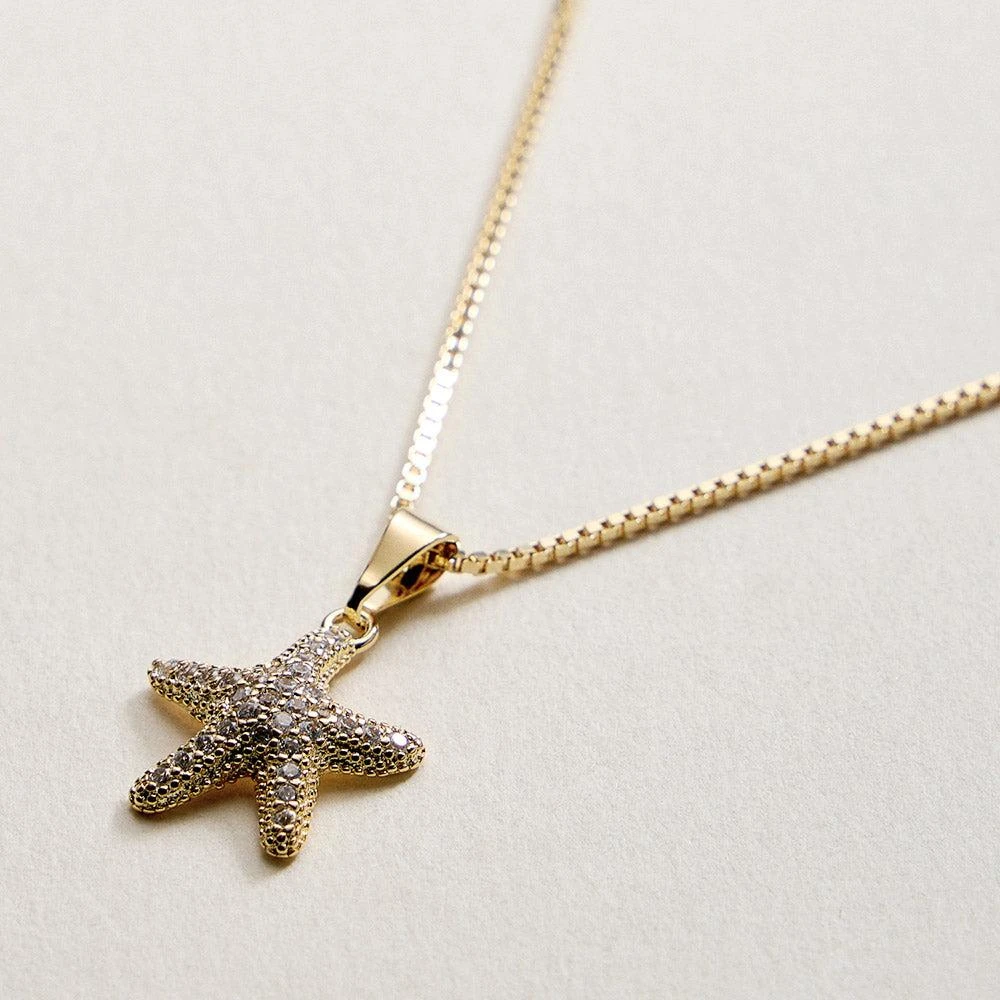 FASHNZFAB 18K Gold Filled CZ Stone Paved Starfish Pendant Necklace 3
