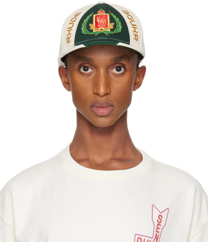 Rhude Off-White & Green Racing Crest 6-Panel Cap 1