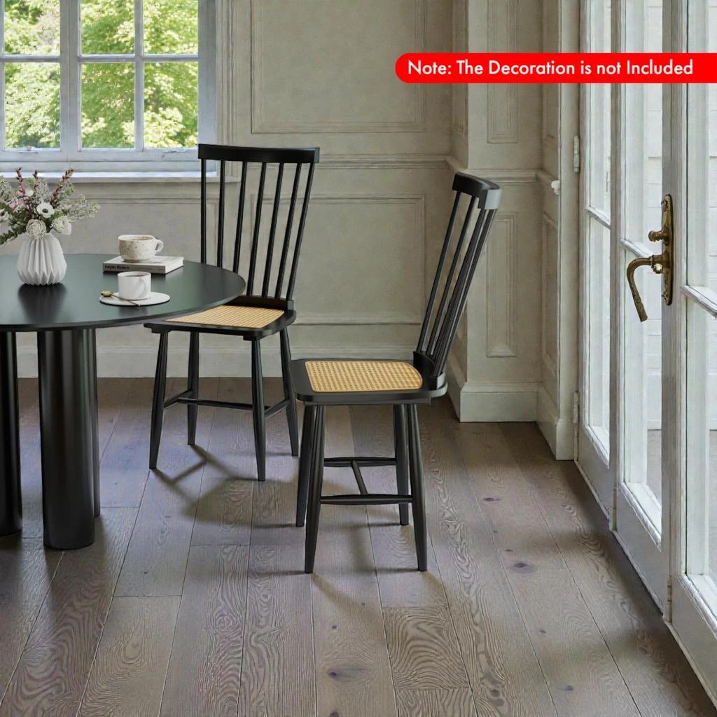 Hivvago Rustic Rubberwood Chair with Durable PE Rattan Seats - Set of 2 2