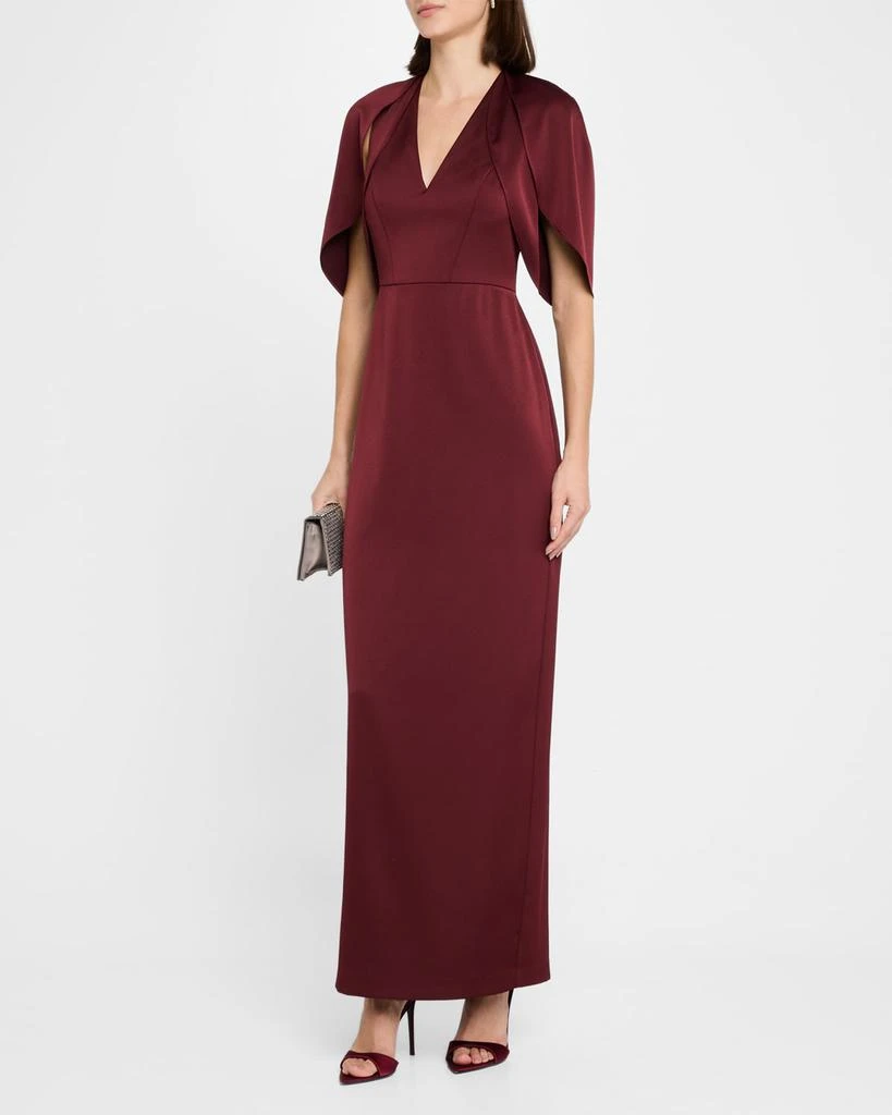 Aidan Mattox Tulip-Sleeve Crepe Back Satin Column Gown 4