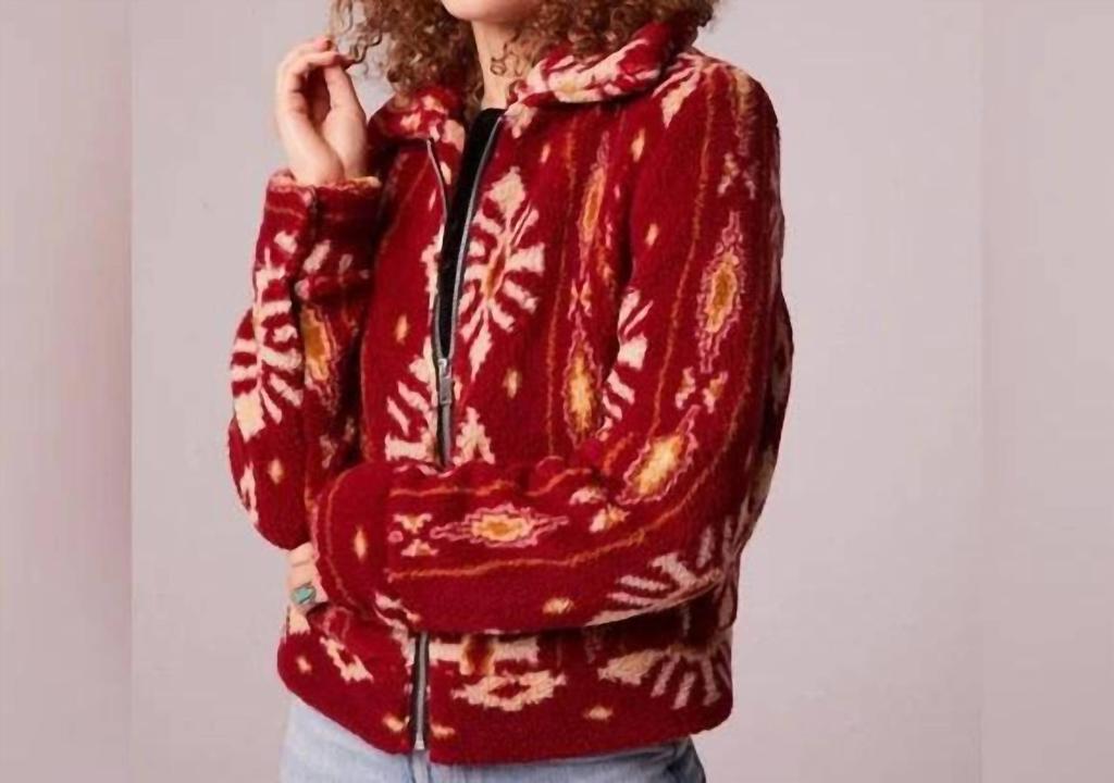 Band of Gypsies Aztec Sherpa Jacket In Garnet Gold