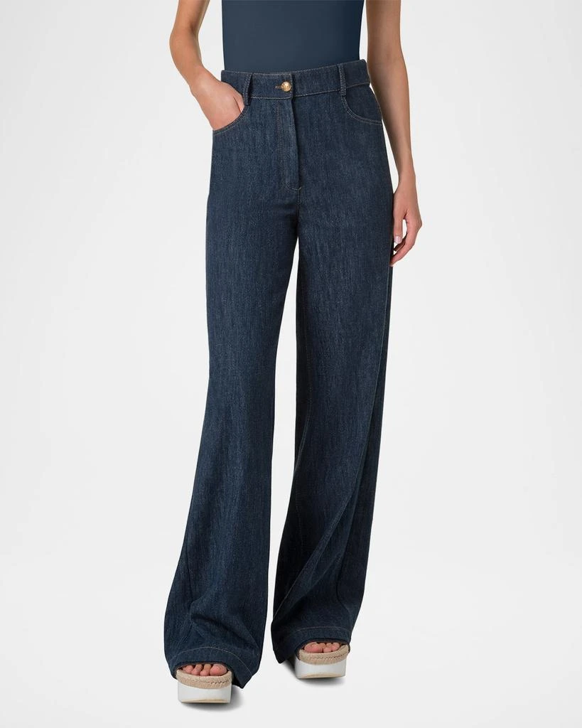 Akris Cooper Cotton-Wool Denim Wide-Leg Pants 4