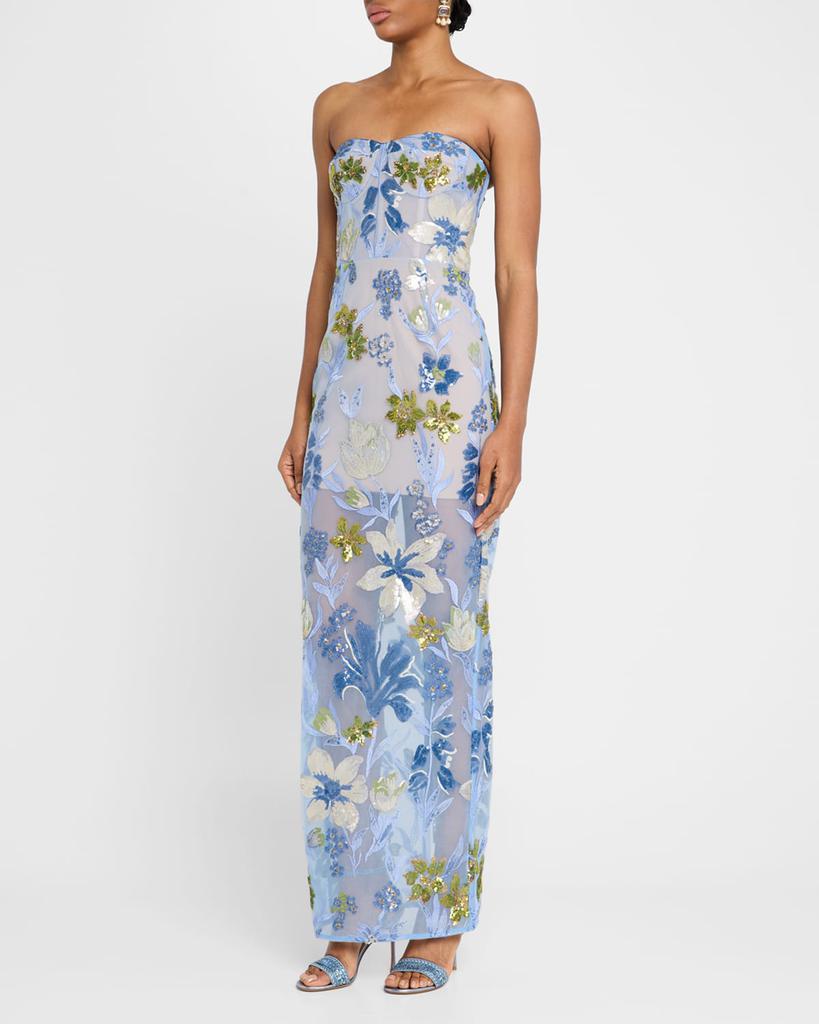 BRONX AND BANCO Dahlia Sequin Floral Column Gown