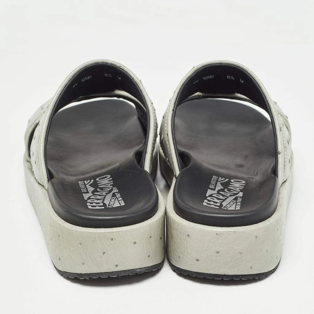Salvatore Ferragamo Salvatore Ferragamo Grey Ostrich Lutfi Platform Slides Size 40.5 5
