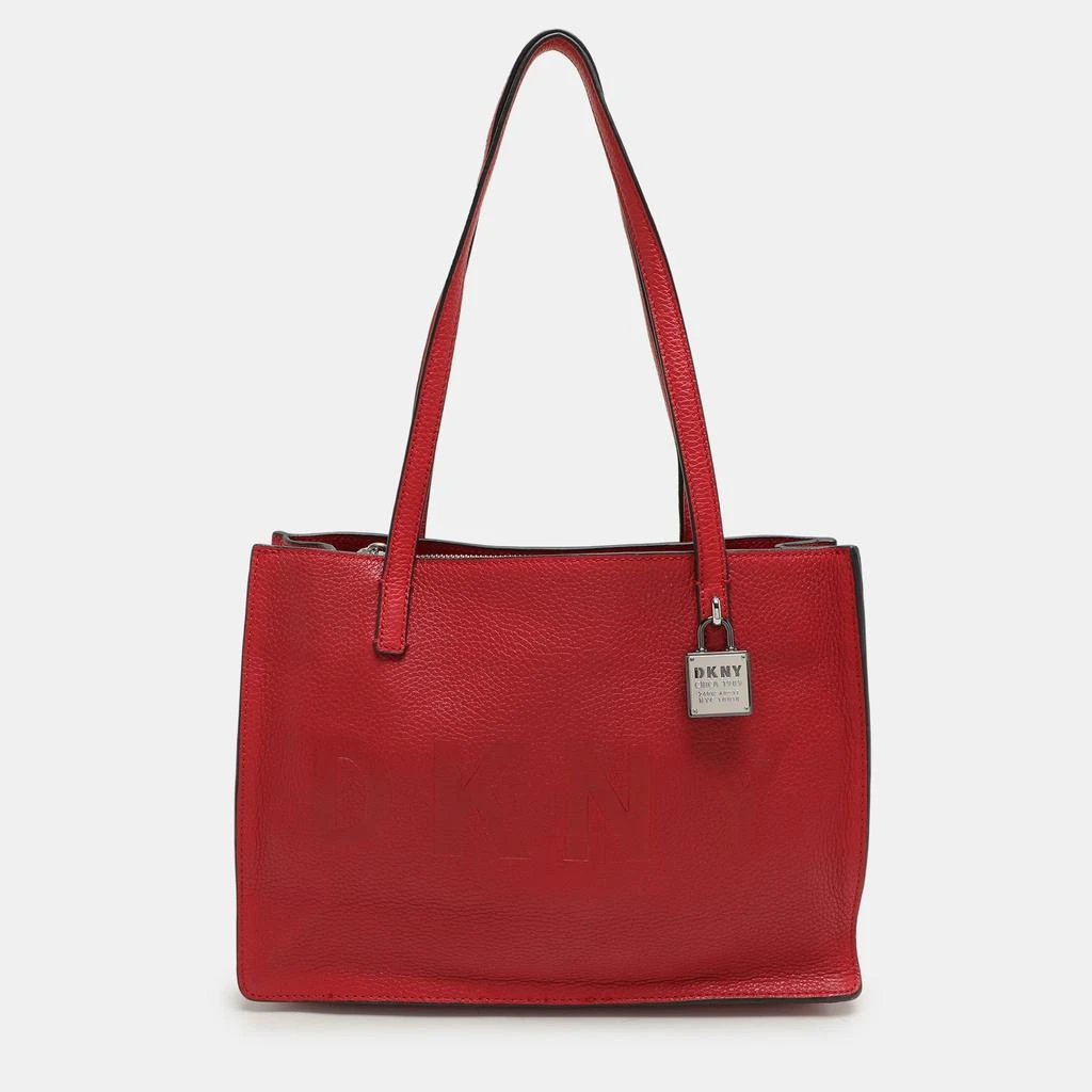 DKNY Dkny Red Leather Logo Embossed Tote 1