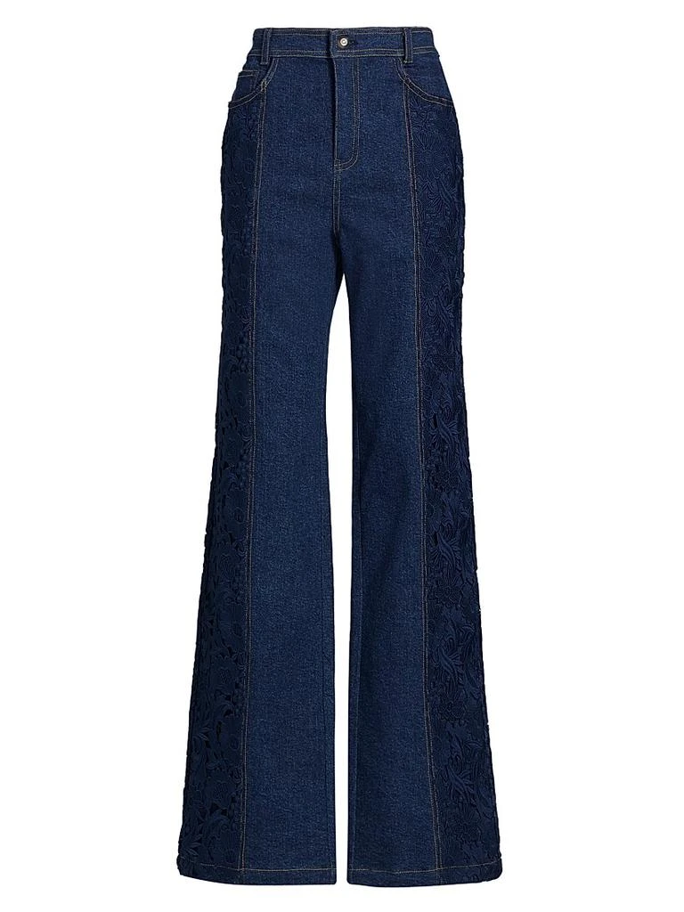 Cinq à Sept Francine Denim-Lace Wide-Leg Jeans