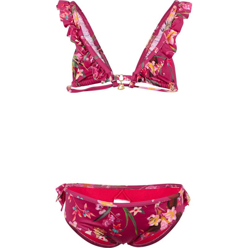 BANANA MOON Tropical flowers ruffled bikini in raspberry pink