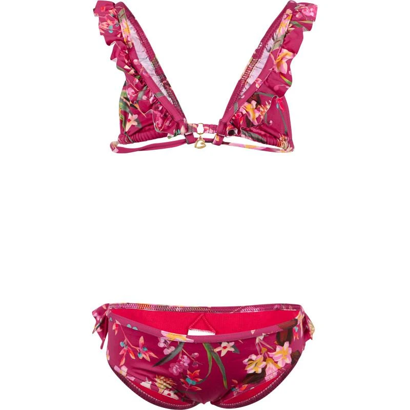 BANANA MOON Tropical flowers ruffled bikini in raspberry pink 1