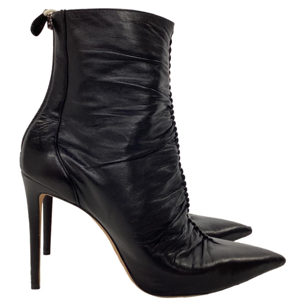 Alexandre Birman Susanna Ruched Heeled Ankle Boots in Black Leather