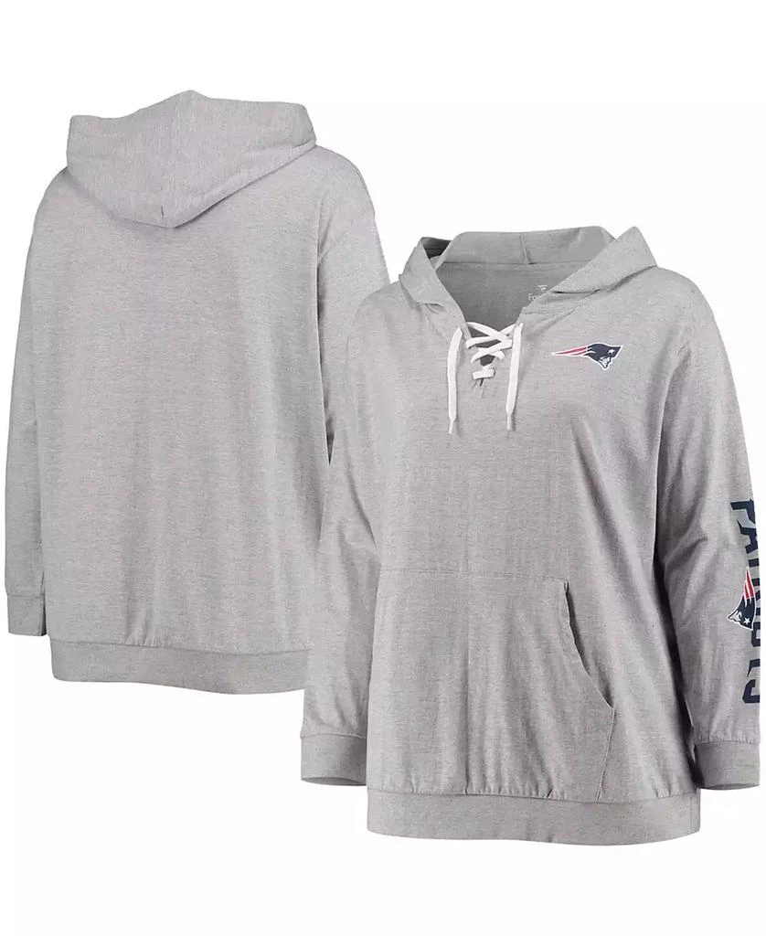 Fanatics Women's Plus Size Heathered Gray New England Patriots Lace-Up Pullover Hoodie 1