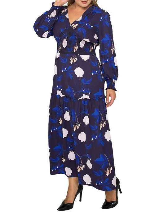 Standards and Practices And Practices Standards Practices Plus Size Womens Floral Print Smocked Waist Long Sleeve Maxi Dress 1