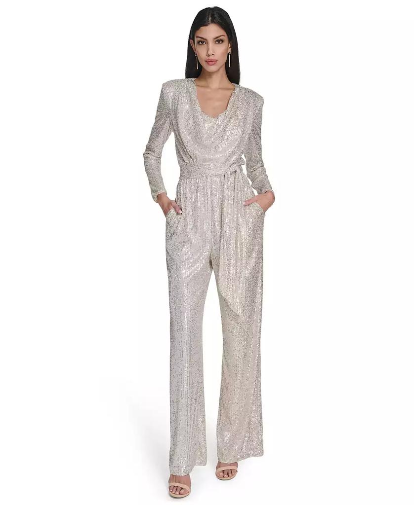 Eliza J Women's Long-Sleeve Social-Sequin Jumpsuit