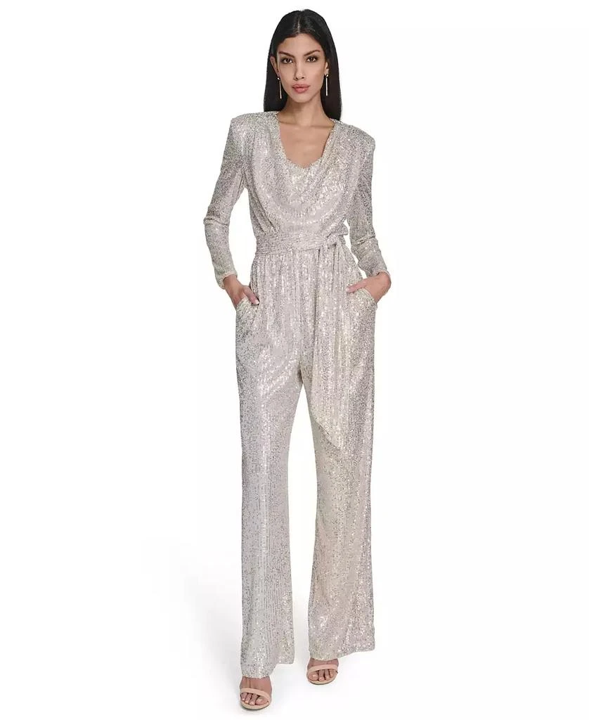 Eliza J Women's Long-Sleeve Social-Sequin Jumpsuit 1