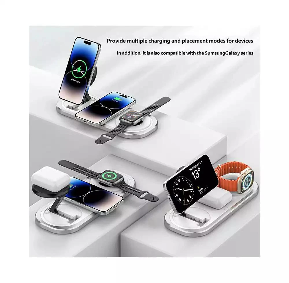 risokeys Foldable Wireless Charger with Charging Port - Magnetic 3-in-1 Charging Station, Watch and Earphone for Desktop 6