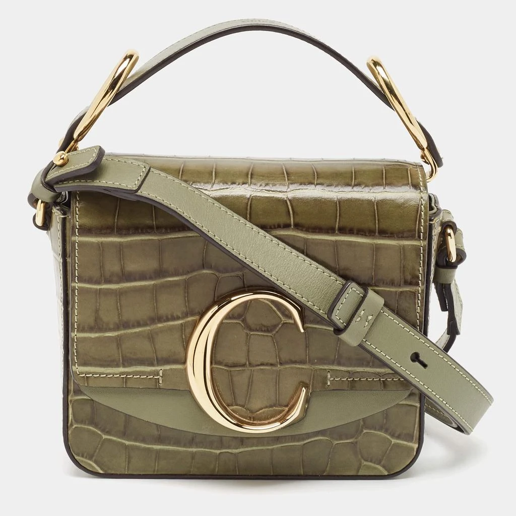 Chloé Chloé Two Tone Green Croc Embossed Leather Mini C Top Handle Bag 1