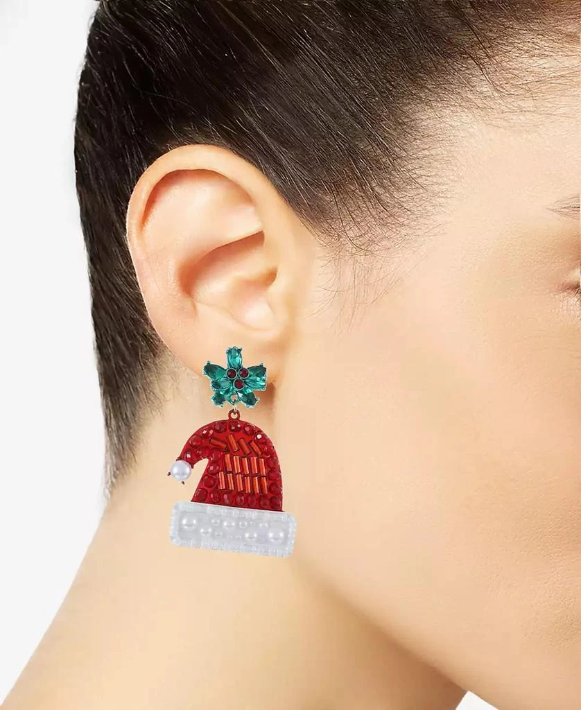 INC International Gold-Tone Crystal & Imitation Pearl Santa Hat Drop Earrings, Created for Macy's 2