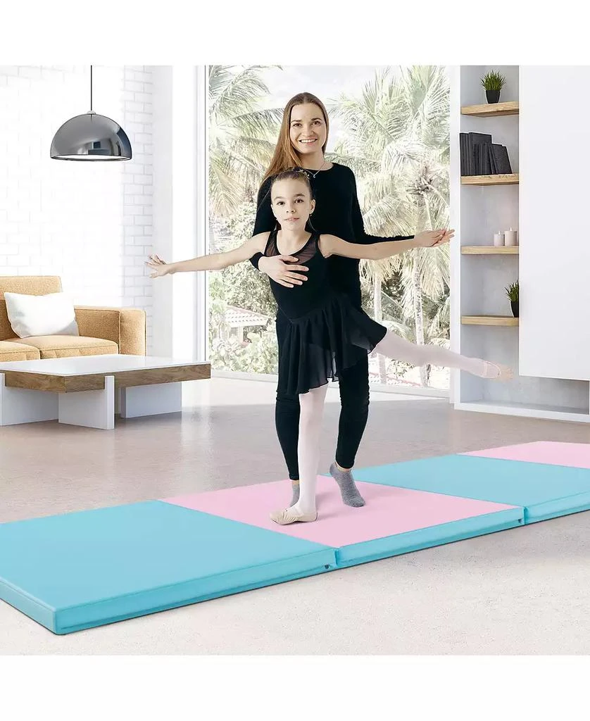 GOUUN 4-Panel PU Leather Folding Exercise Mat with Carrying Handles-Pink 
Blue 5