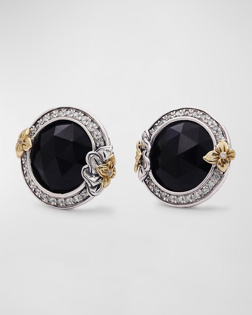 Stephen Dweck Garden of Stephen Faceted Black Onyx Earrings in Sterling Silver with 18K Gold Flowers and Diamonds