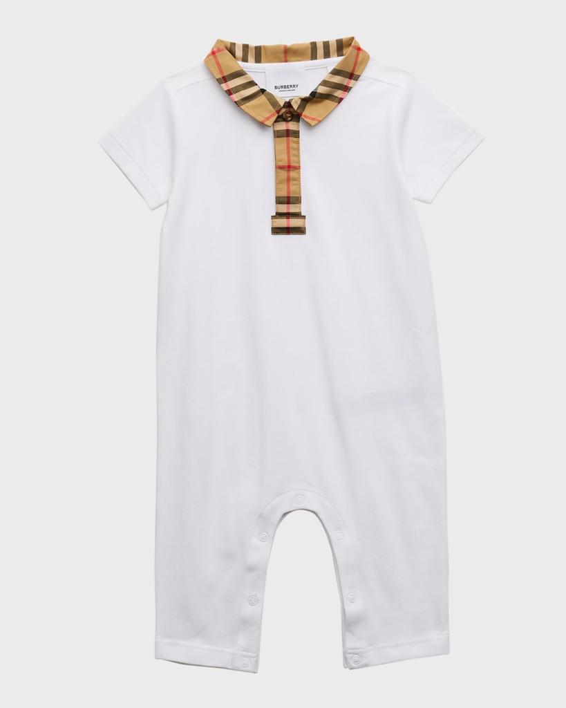 Burberry Kid's Charli Check-Print Polo Romper, Size 1M-18M