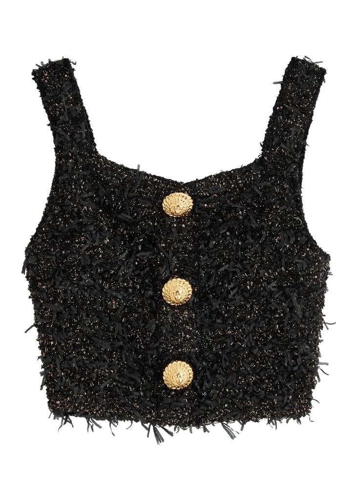 Balmain Frayed cropped bouclé tweed top 1