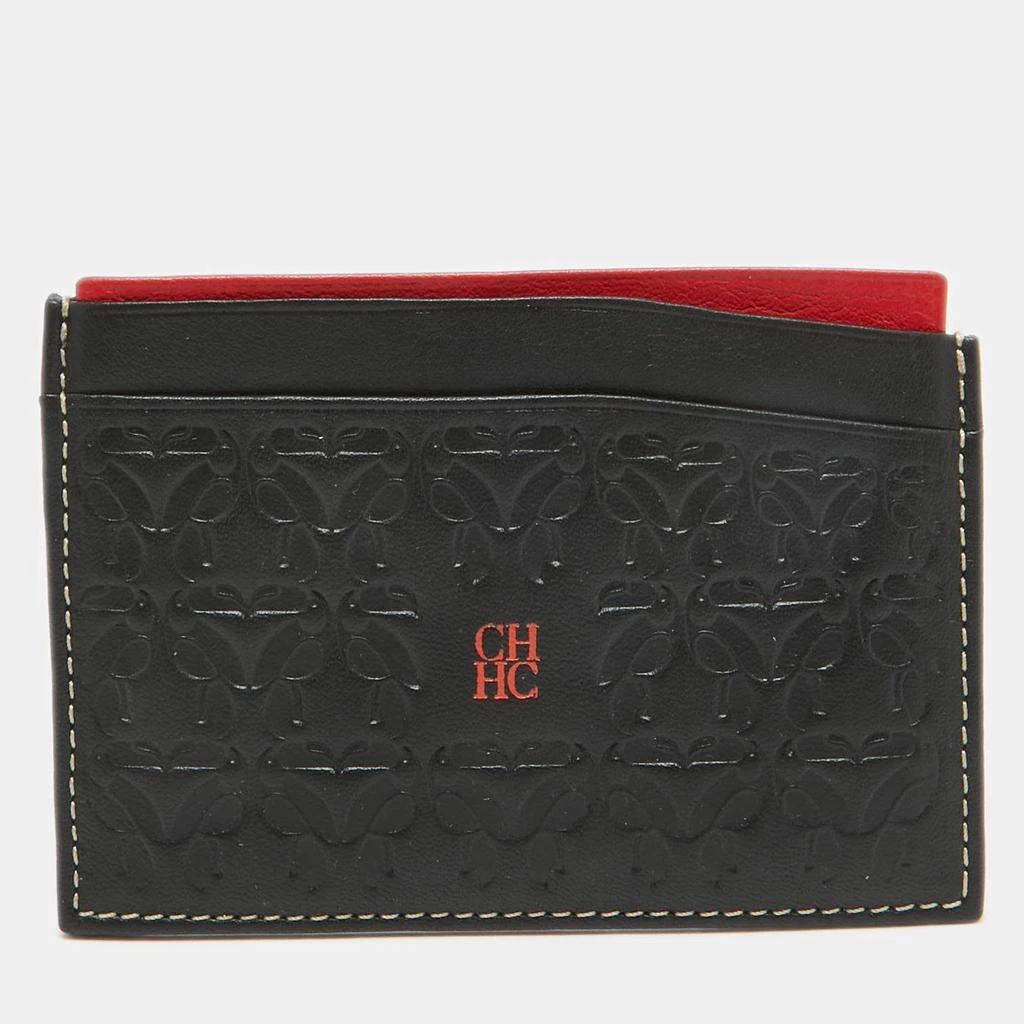 CH Carolina Herrera CH Carolina Herrera Black/Red Embossed Leather Card Holder 1