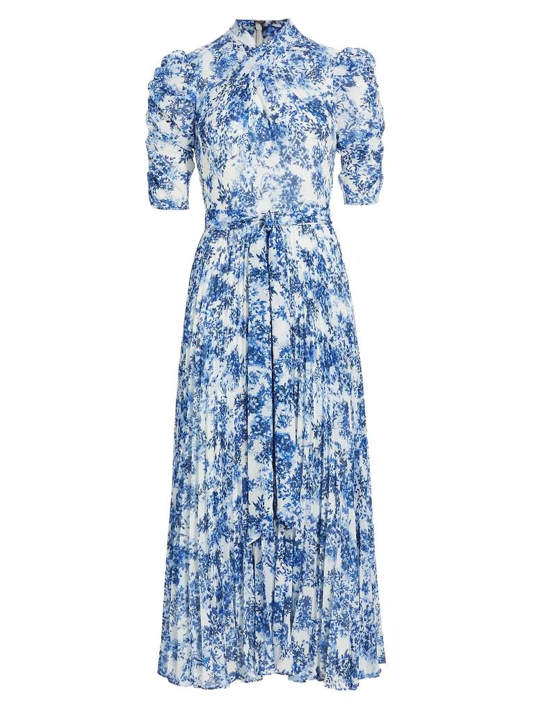 Monique Lhuillier Pleated Short-Sleeve Midi-Dress 1