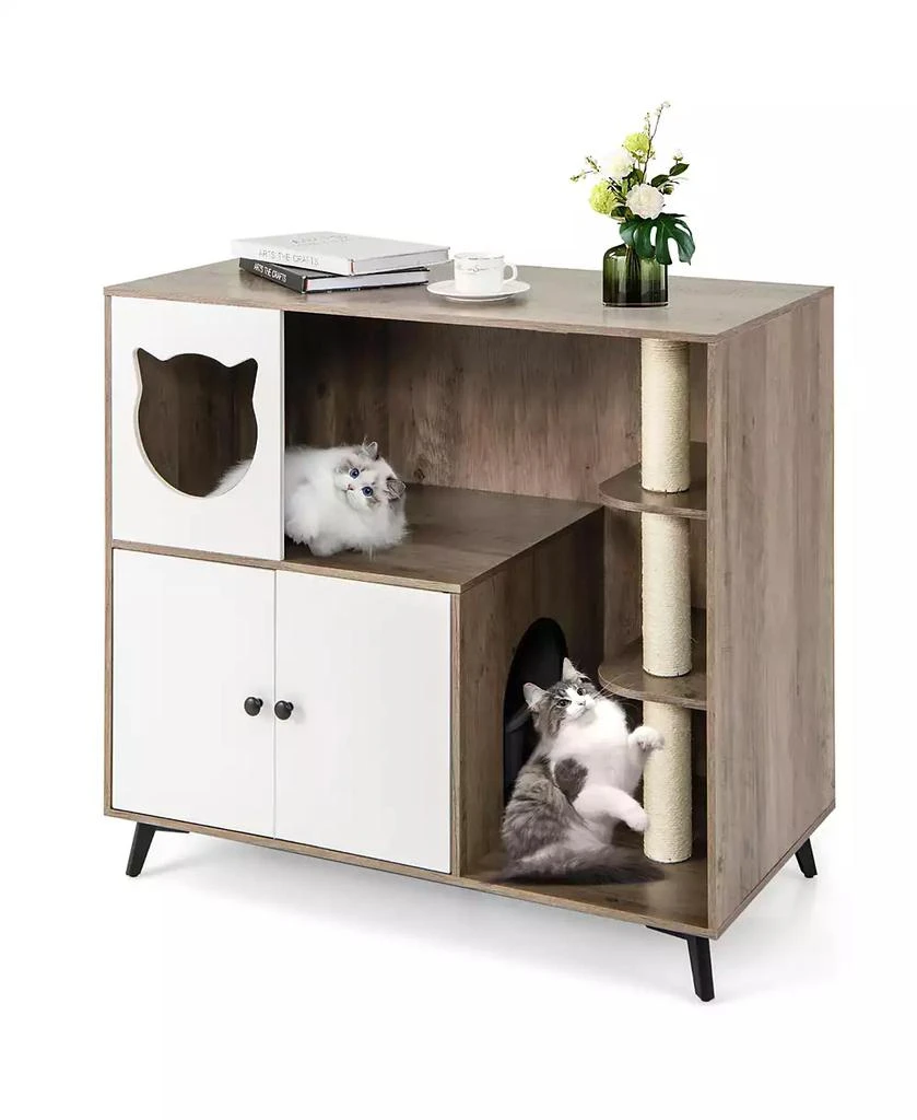 Gymax Cat Litter Box Enclosure 5-in-1 Enlarged Cat Litter Cabinet Furniture