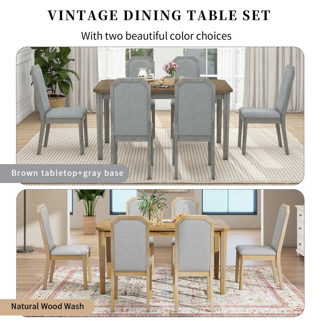 Streamdale Furniture Streamdale 7-Piece Farmhouse Dining Set Classic Rustic Table and 6 high-back design Chairs for Dining Room 3