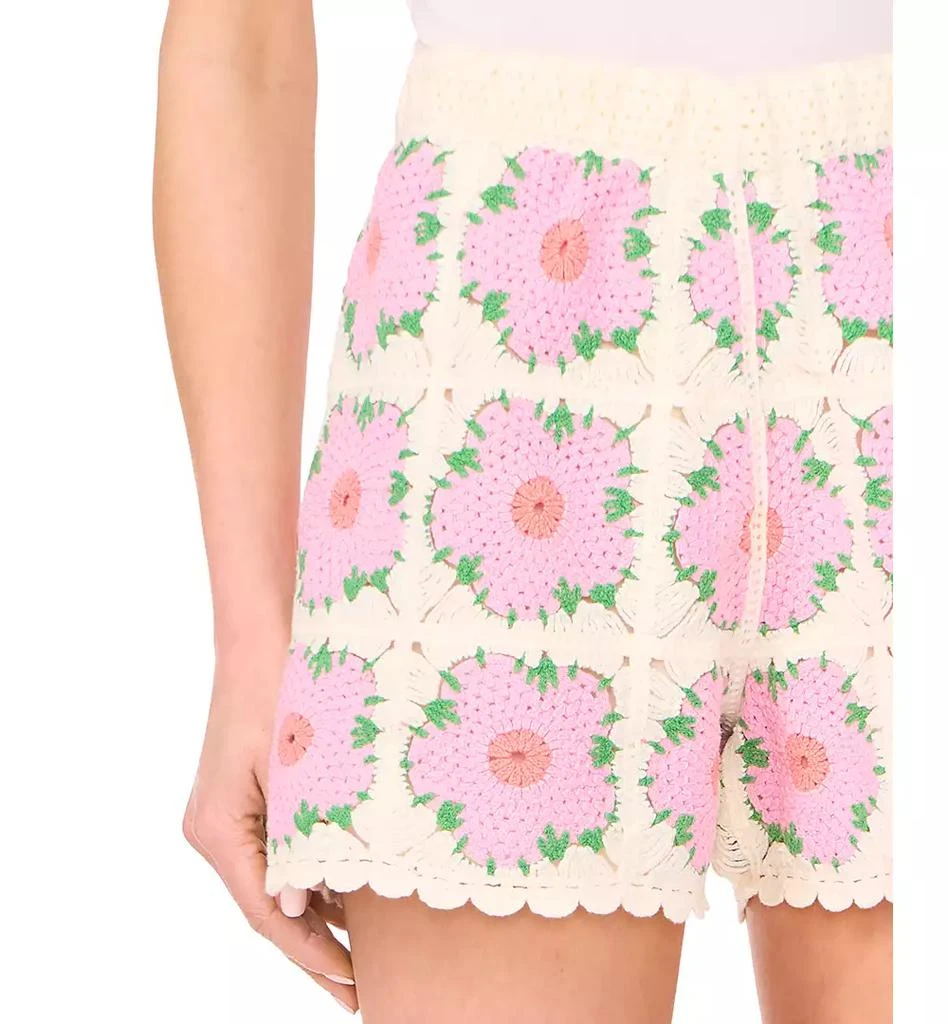 CeCe Women's High-Rise Crochet Flower Shorts 3