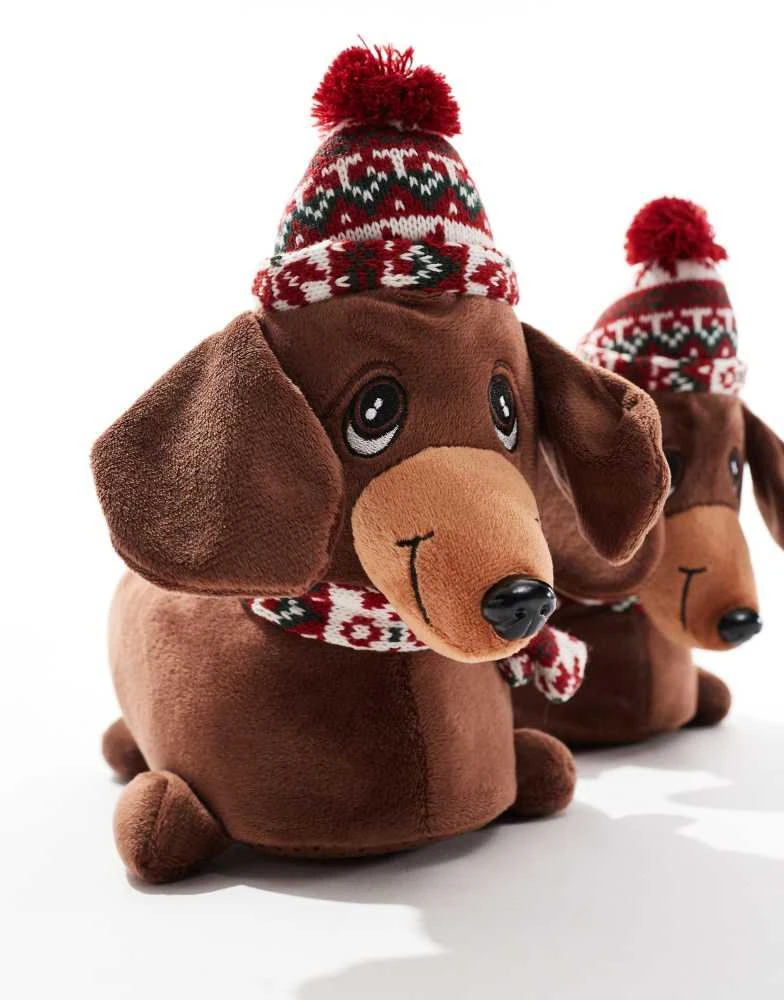 ASOS ASOS DESIGN Zizzle sausage dog slippers in brown 4