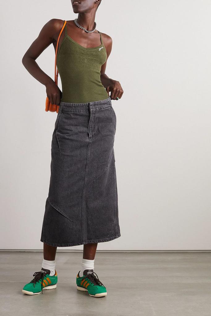 GANNI Embroidered ribbed merino wool top