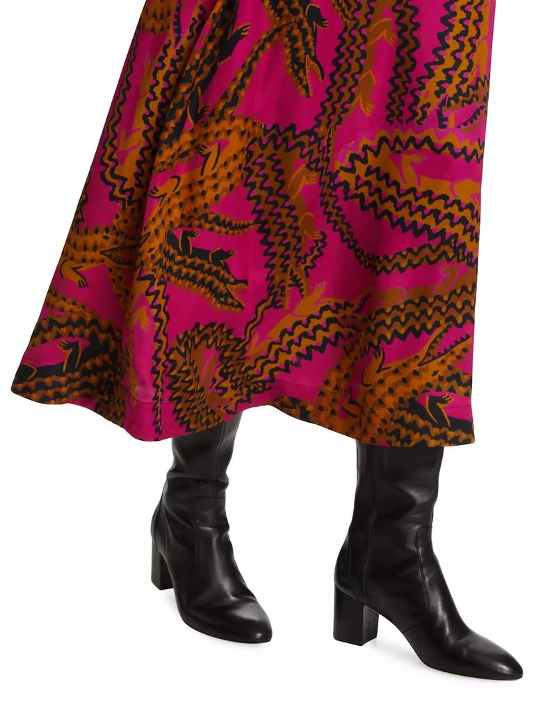 Farm Rio Crocodile-Print Satin Midi-Skirt 6
