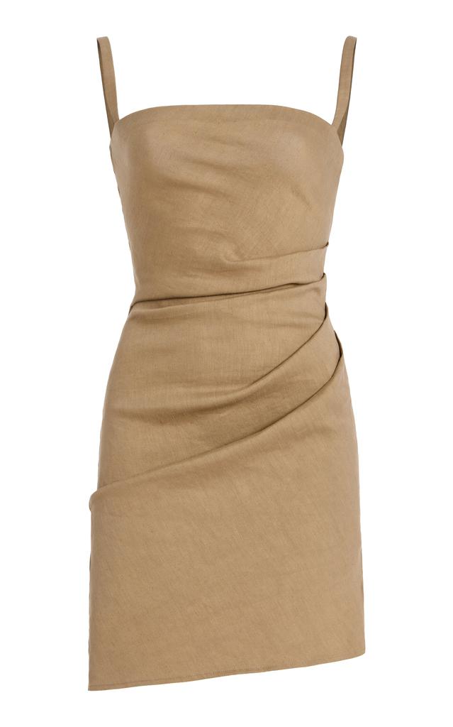 Anemos Anemos - The Nadege Asymmetric Draped Linen-Blend Mini Dress - Taupe - M - Moda Operandi