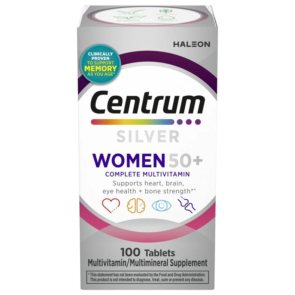Centrum Centrum Silver Women
s Multivitamin for Women 50 Plus, Multivitamin/Multimineral Supplement with Vitamin D3, B Vitamins, Non-GMO Ingredients, Supports Memory and Cognition in Older Adults - 100 Ct