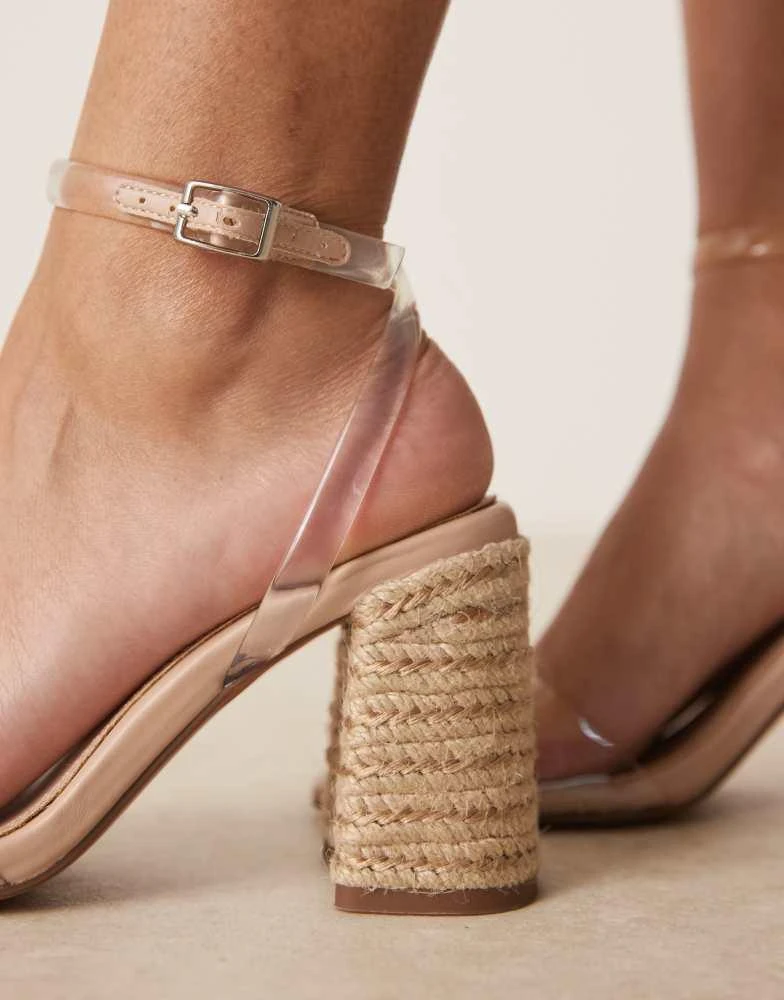 ASOS ASOS DESIGN Hotel barely there block heeled sandals in clear and raffia 3