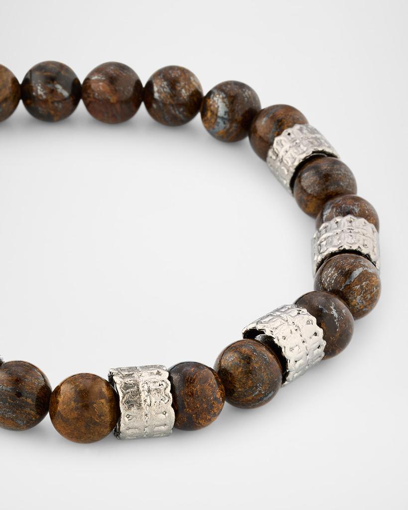 Armenta Men's Bronzite Beaded Bracelet with Sterling Silver, 8mm
