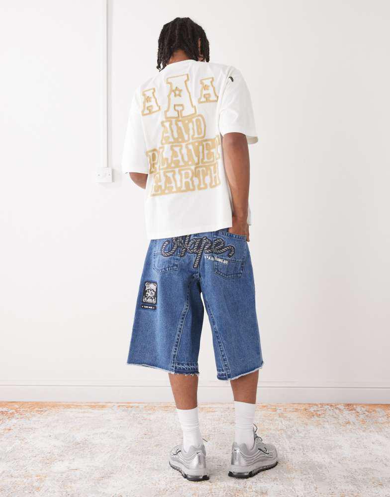 AAPE Aape by A Bathing Ape denim shorts with logo embroidery in light blue wash